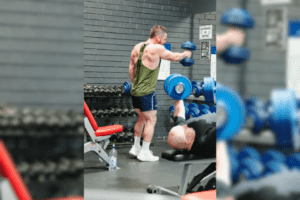 Toby Biggs, a local bricklayer from Ballarat, lifts a dumbbell at Genesis Ballarat.